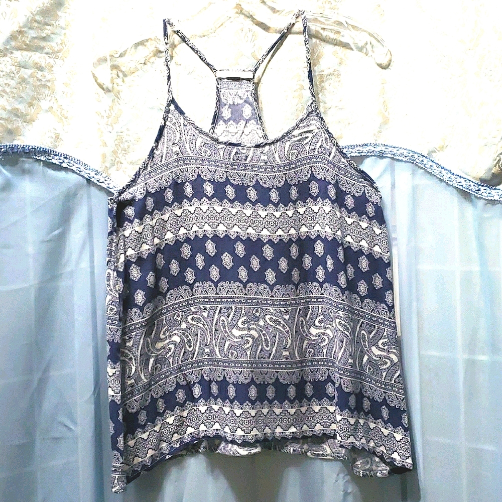 ACEMI PAISLEY BLUE/WHITE RAZORBACK STRAPPY TANK SZ M